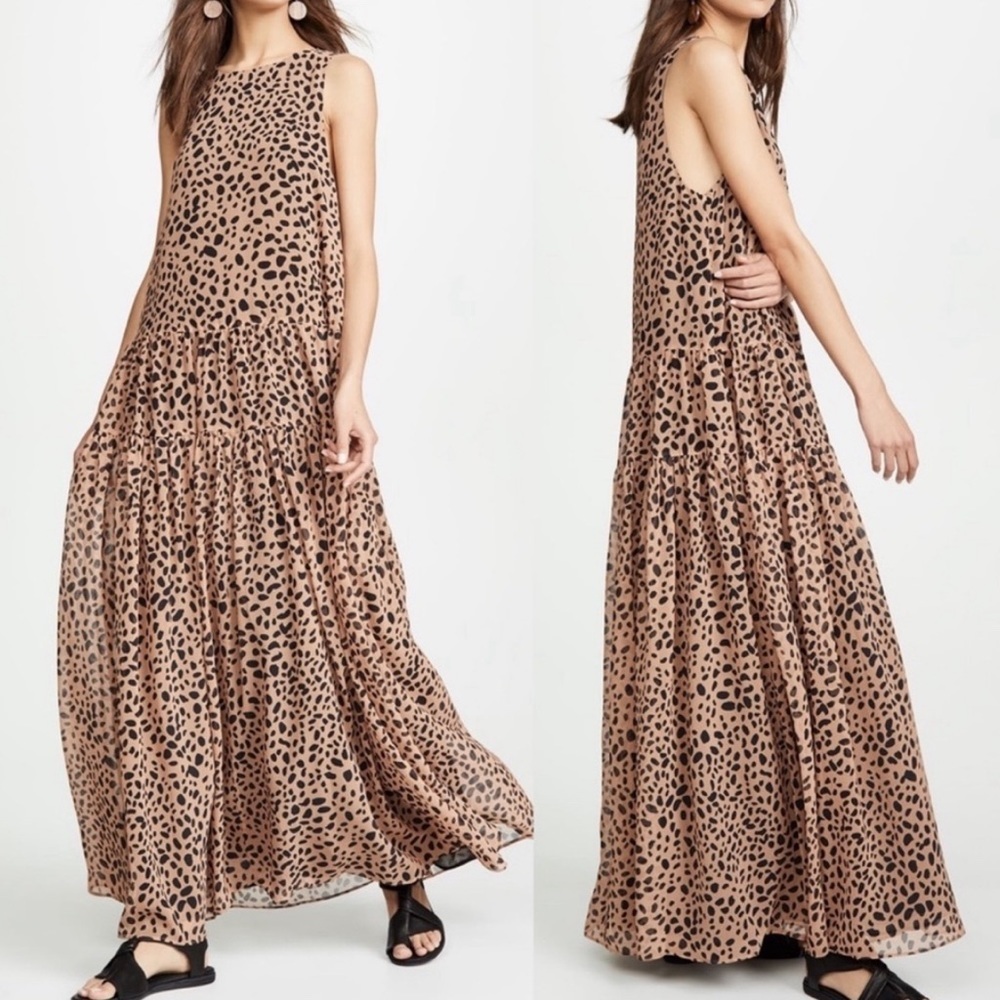Fame & Partners Maxi Tiered Dress Leopard Animal Print Sleeveless Sz 2